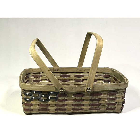 American Patriotic Themed Basket Vintage 15" With Handles Harvest Storage Decor - Picture 1 of 9